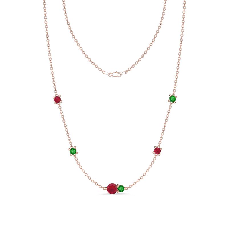 Linea 0.58 ctw Ruby (4 mm) and Green Garnet Women Station Necklace 