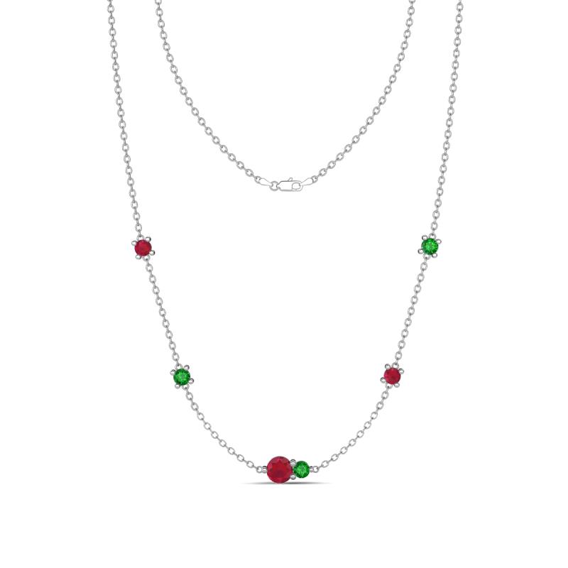 Linea 0.58 ctw Ruby (4 mm) and Green Garnet Women Station Necklace 