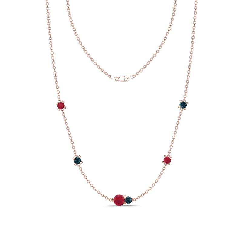 Linea 0.56 ctw Ruby (4 mm) and London Blue Topaz Women Station Necklace 