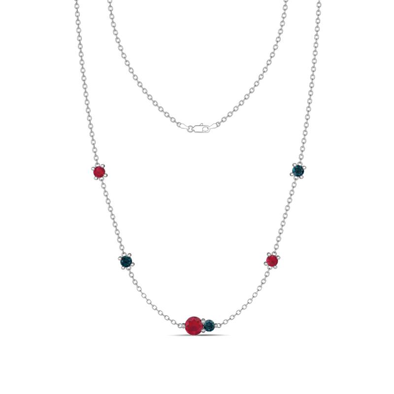 Linea 0.56 ctw Ruby (4 mm) and London Blue Topaz Women Station Necklace 