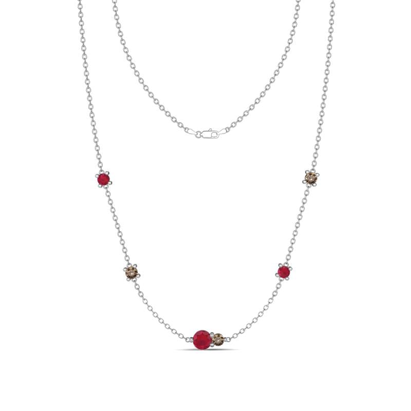 Linea 0.56 ctw Ruby (4 mm) and Smoky Quartz Women Station Necklace 