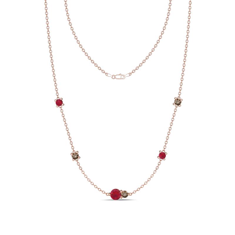 Linea 0.56 ctw Ruby (4 mm) and Smoky Quartz Women Station Necklace 