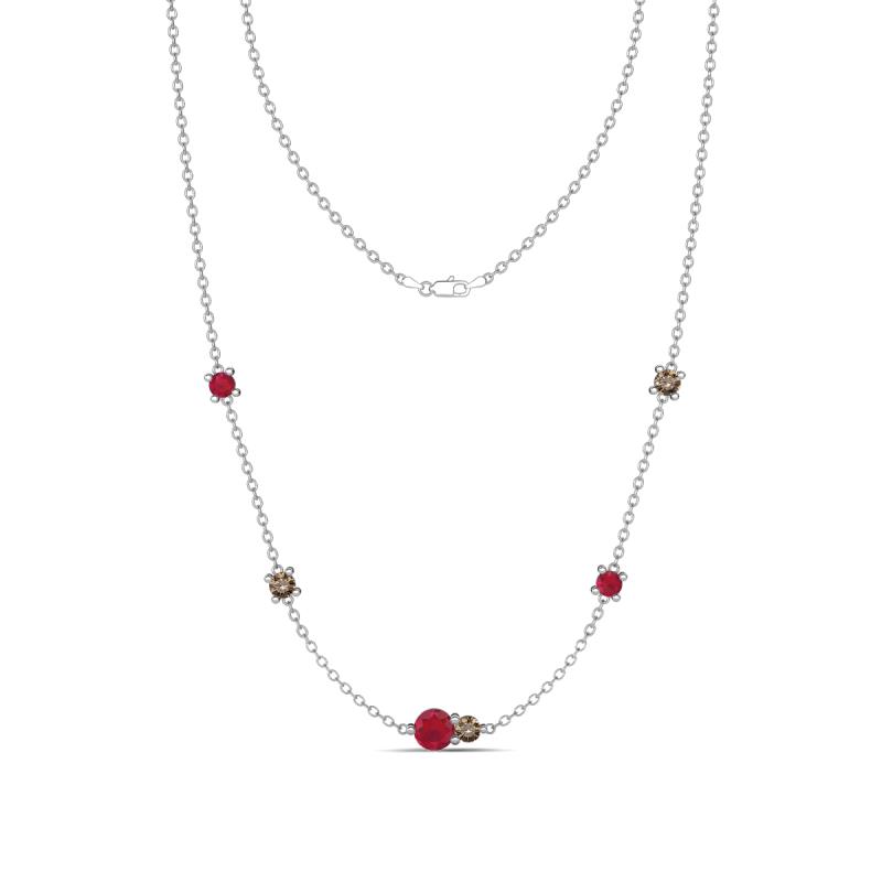 Linea 0.56 ctw Ruby (4 mm) and Smoky Quartz Women Station Necklace 