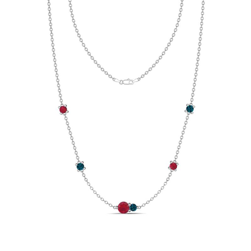Linea 0.56 ctw Ruby (4 mm) and Blue Diamond Women Station Necklace 