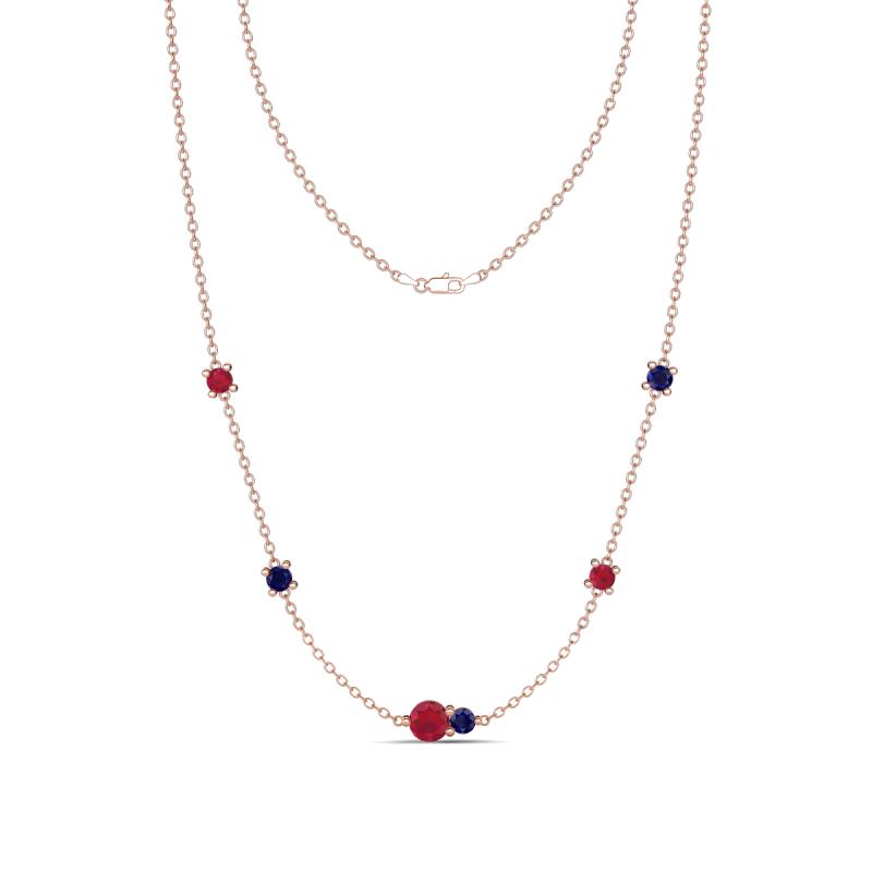 Linea 0.58 ctw Ruby (4 mm) and Blue Sapphire Women Station Necklace 