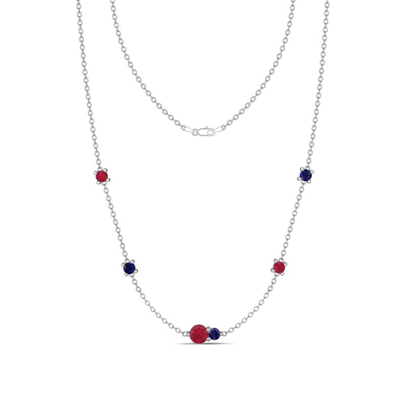 Linea 0.58 ctw Ruby (4 mm) and Blue Sapphire Women Station Necklace 