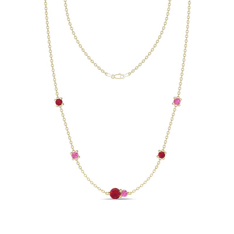 Linea 0.59 ctw Ruby (4 mm) and Pink Sapphire Women Station Necklace 