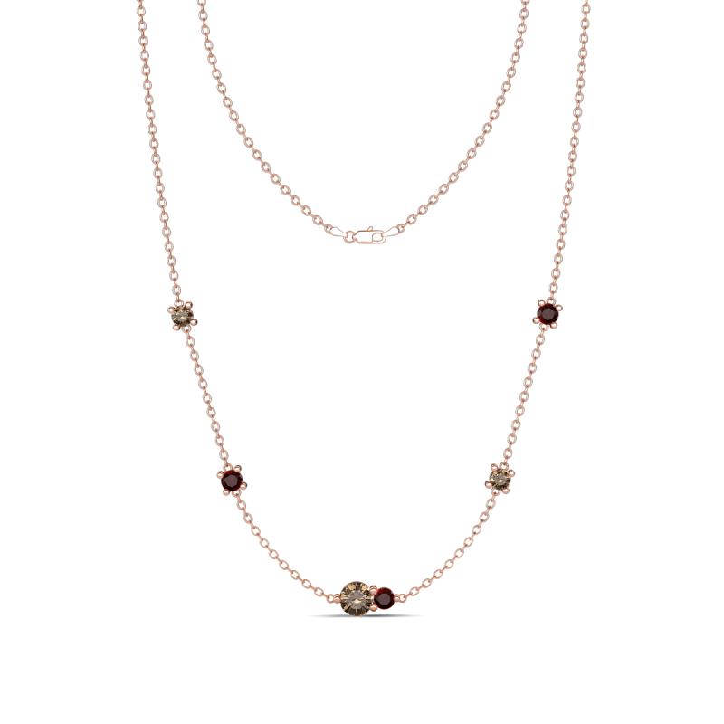 Linea 0.56 ctw Smoky Quartz (4 mm) and Red Garnet Women Station Necklace 