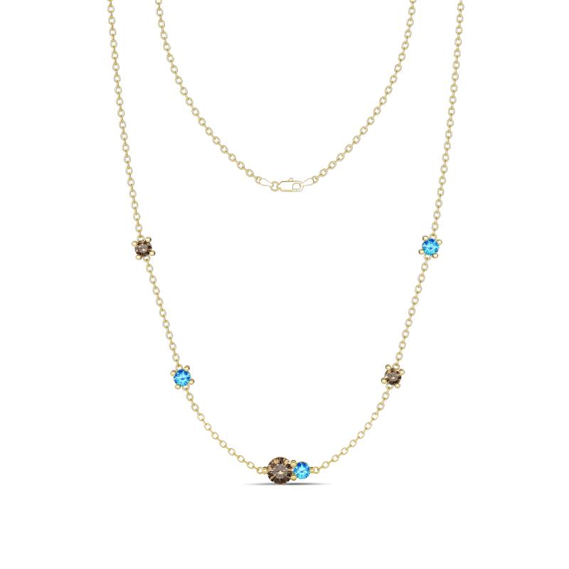 Linea 0.51 ctw Smoky Quartz (4 mm) and Blue Topaz Women Station Necklace 