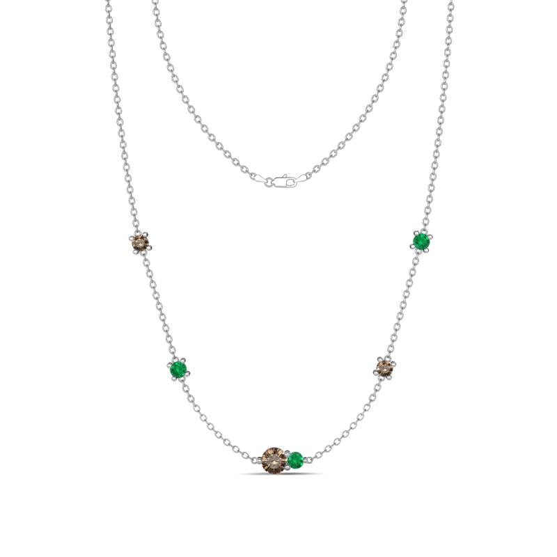 Linea 0.48 ctw Smoky Quartz (4 mm) and Emerald Women Station Necklace 