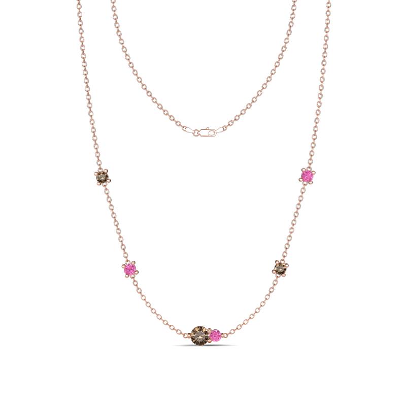 Linea 0.57 ctw Smoky Quartz (4 mm) and Pink Sapphire Women Station Necklace 