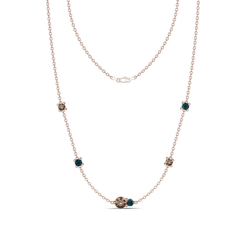 Linea 0.54 ctw Smoky Quartz (4 mm) and London Blue Topaz Women Station Necklace 