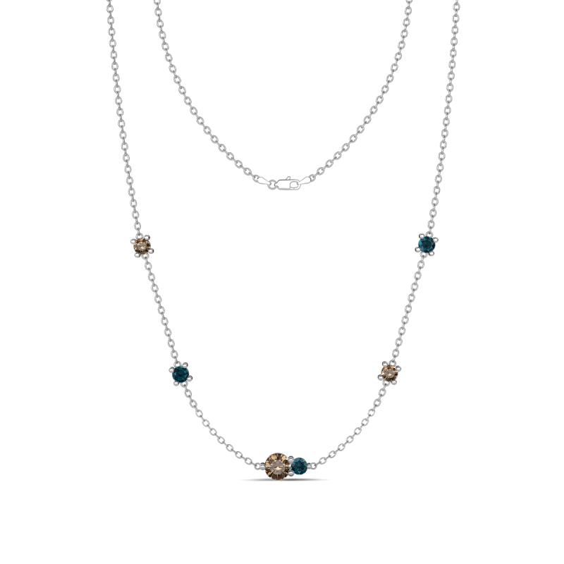 Linea 0.54 ctw Smoky Quartz (4 mm) and London Blue Topaz Women Station Necklace 