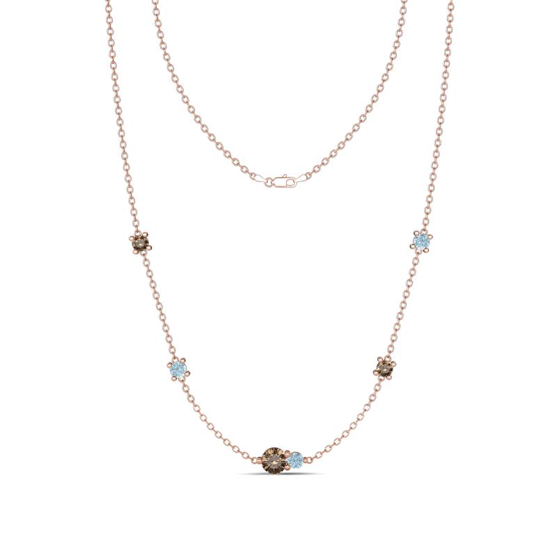 Linea 0.48 ctw Smoky Quartz (4 mm) and Aquamarine Women Station Necklace 