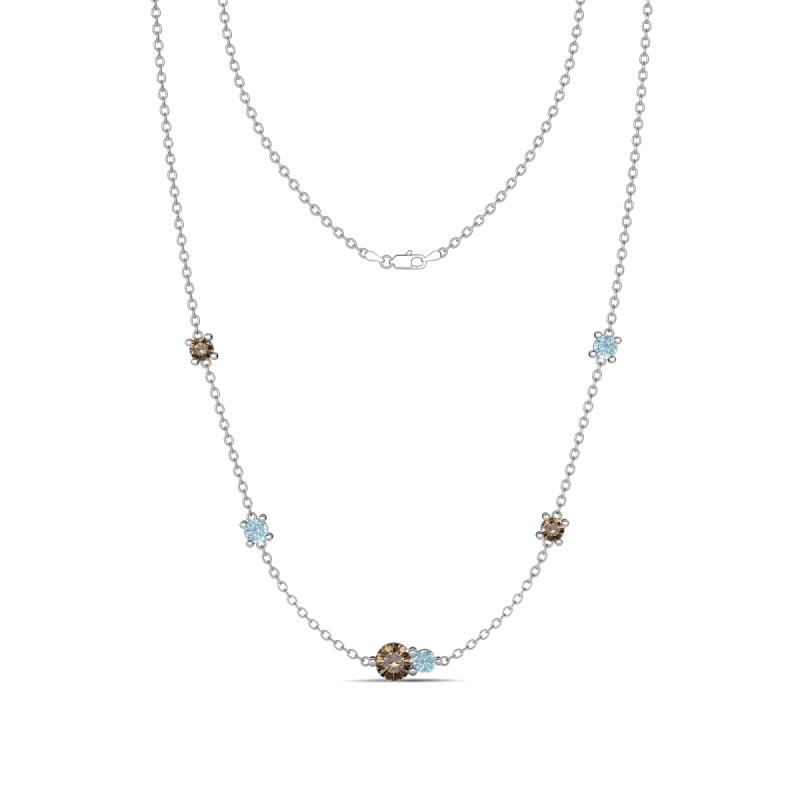 Linea 0.48 ctw Smoky Quartz (4 mm) and Aquamarine Women Station Necklace 