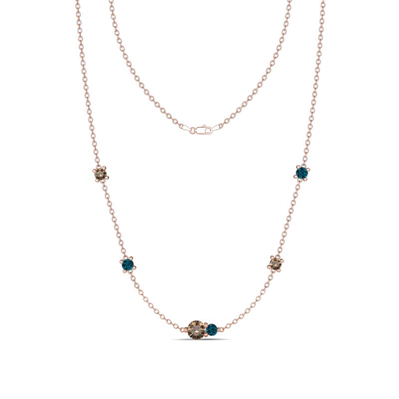 Linea 0.54 ctw Smoky Quartz (4 mm) and Blue Diamond Women Station Necklace 