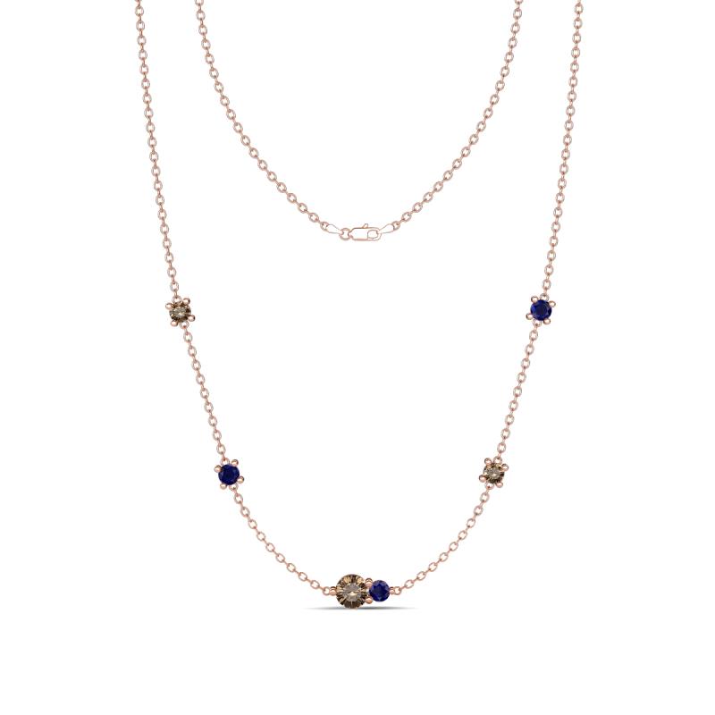 Linea 0.55 ctw Smoky Quartz (4 mm) and Blue Sapphire Women Station Necklace 