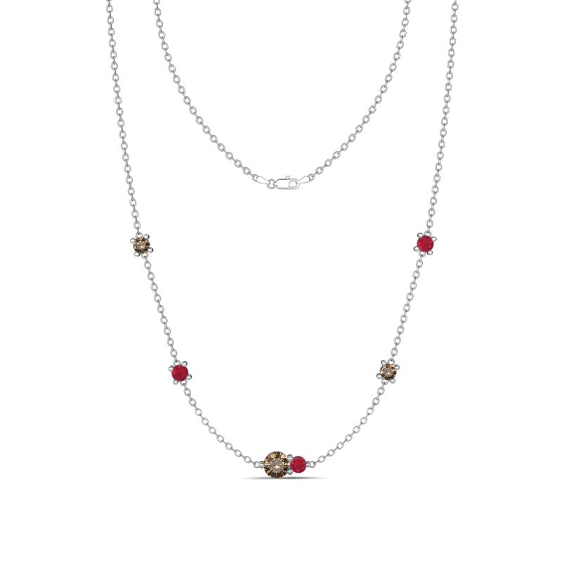 Linea 0.54 ctw Smoky Quartz (4 mm) and Ruby Women Station Necklace 