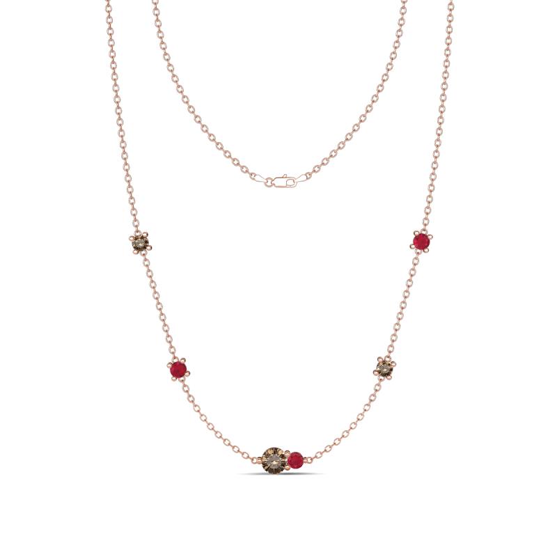 Linea 0.54 ctw Smoky Quartz (4 mm) and Ruby Women Station Necklace 