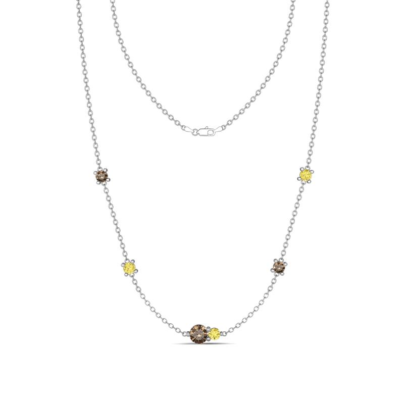 Linea 0.57 ctw Smoky Quartz (4 mm) and Yellow Sapphire Women Station Necklace 
