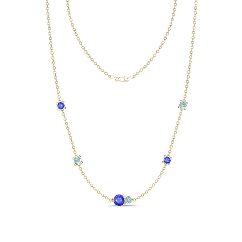 Linea 0.47 ctw Tanzanite (4 mm) and Aquamarine Women Station Necklace 