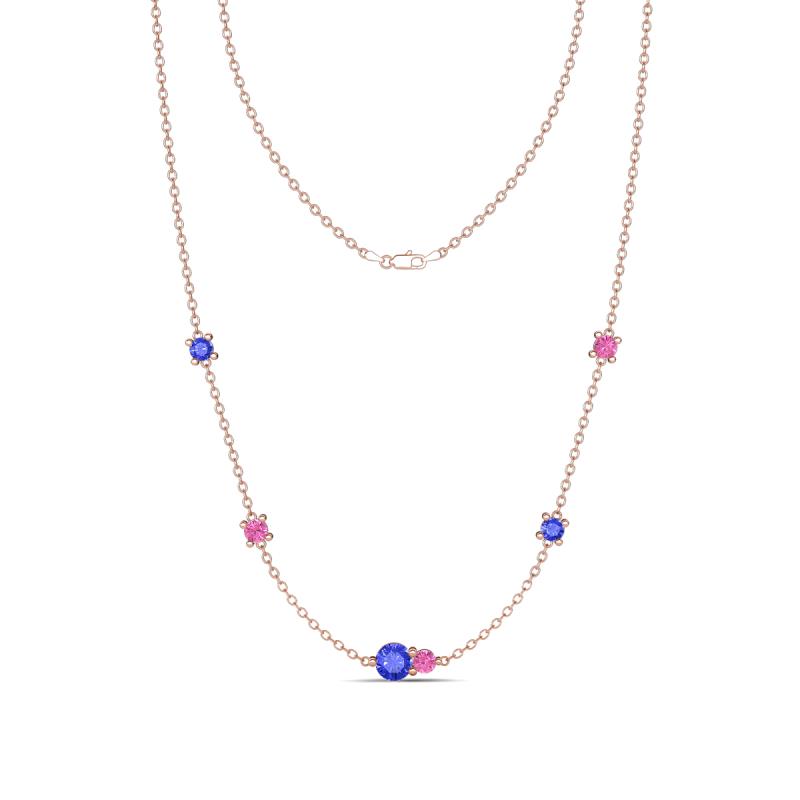 Linea 0.56 ctw Tanzanite (4 mm) and Pink Sapphire Women Station Necklace 