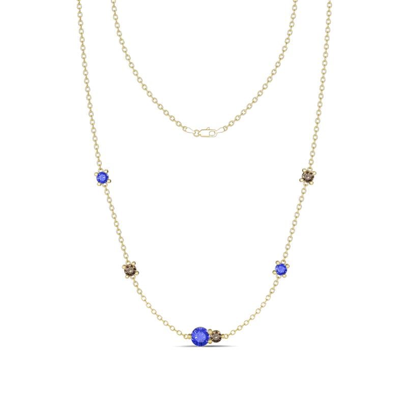 Linea 0.54 ctw Tanzanite (4 mm) and Smoky Quartz Women Station Necklace 