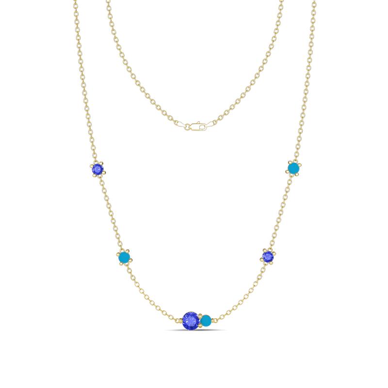 Linea 0.47 ctw Tanzanite (4 mm) and Turquoise Women Station Necklace 