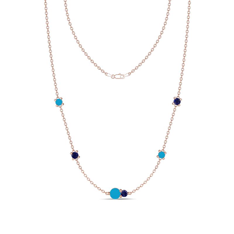 Linea 0.46 ctw Turquoise (4 mm) and Blue Sapphire Women Station Necklace 