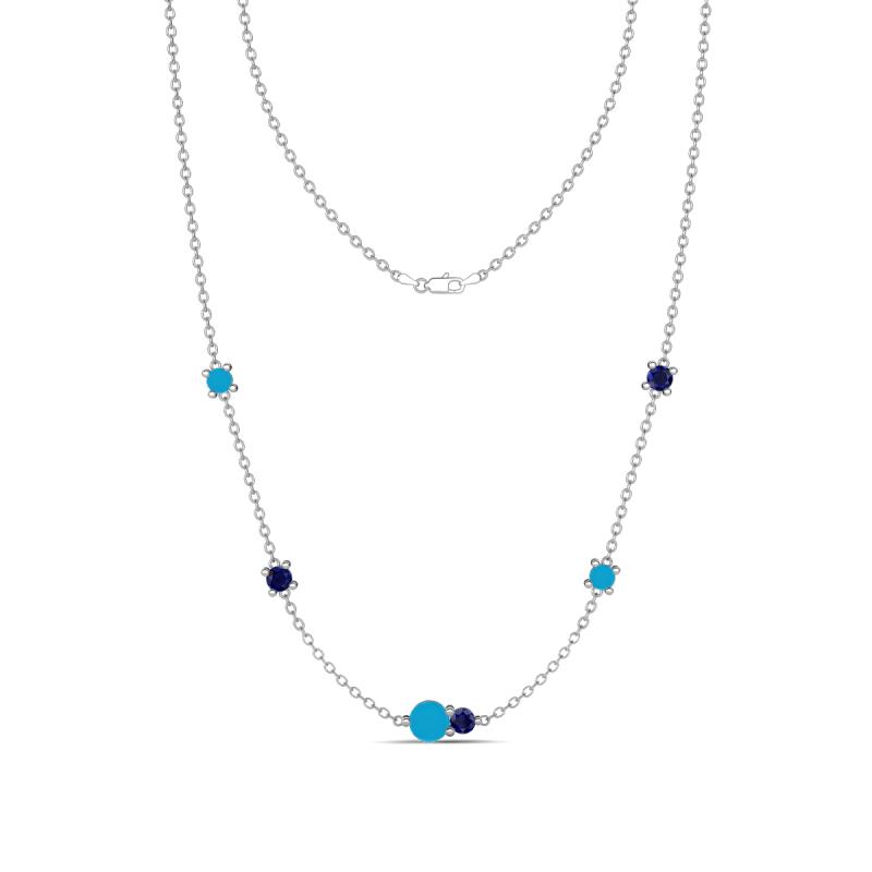 Linea 0.46 ctw Turquoise (4 mm) and Blue Sapphire Women Station Necklace 