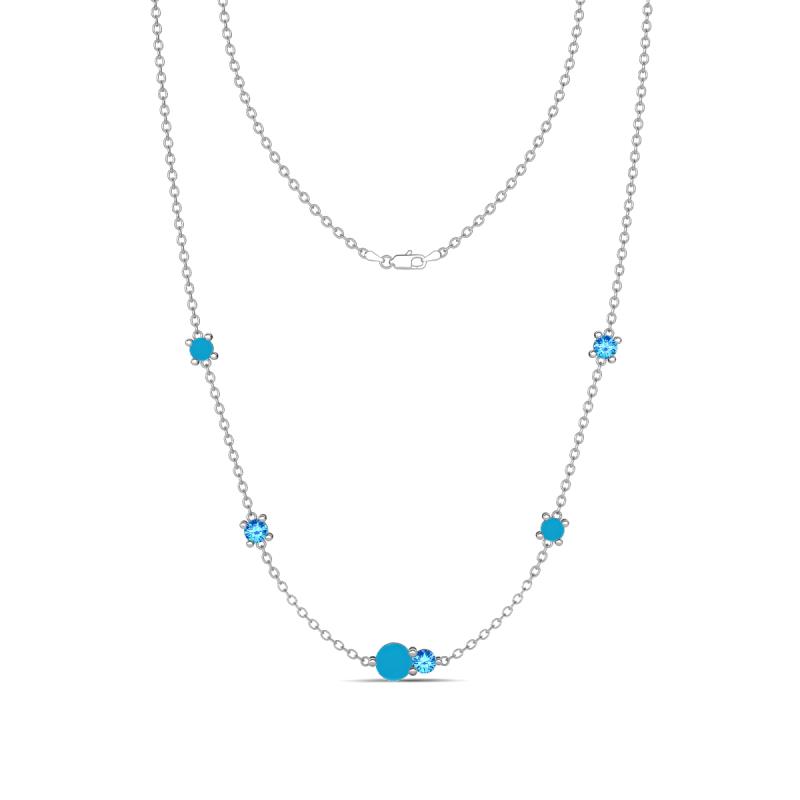 Linea 0.41 ctw Turquoise (4 mm) and Blue Topaz Women Station Necklace 