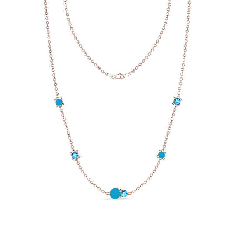 Linea 0.41 ctw Turquoise (4 mm) and Blue Topaz Women Station Necklace 
