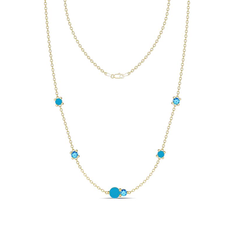 Linea 0.41 ctw Turquoise (4 mm) and Blue Topaz Women Station Necklace 
