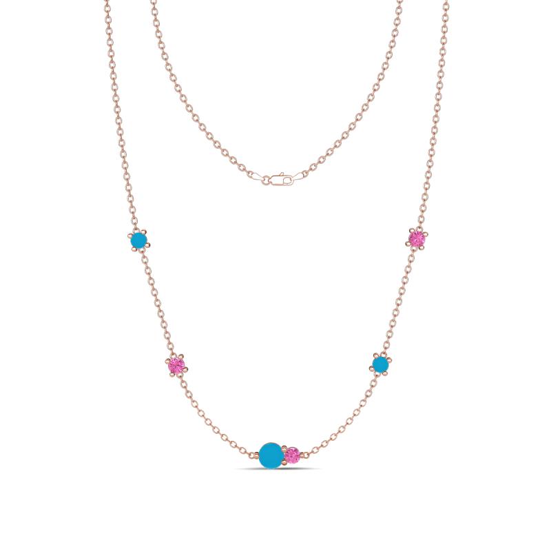 Linea 0.47 ctw Turquoise (4 mm) and Pink Sapphire Women Station Necklace 