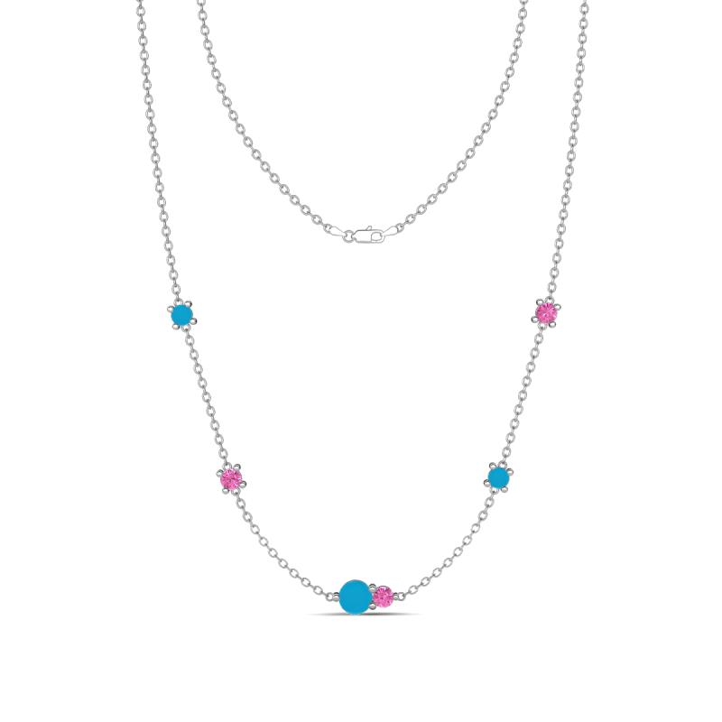 Linea 0.47 ctw Turquoise (4 mm) and Pink Sapphire Women Station Necklace 
