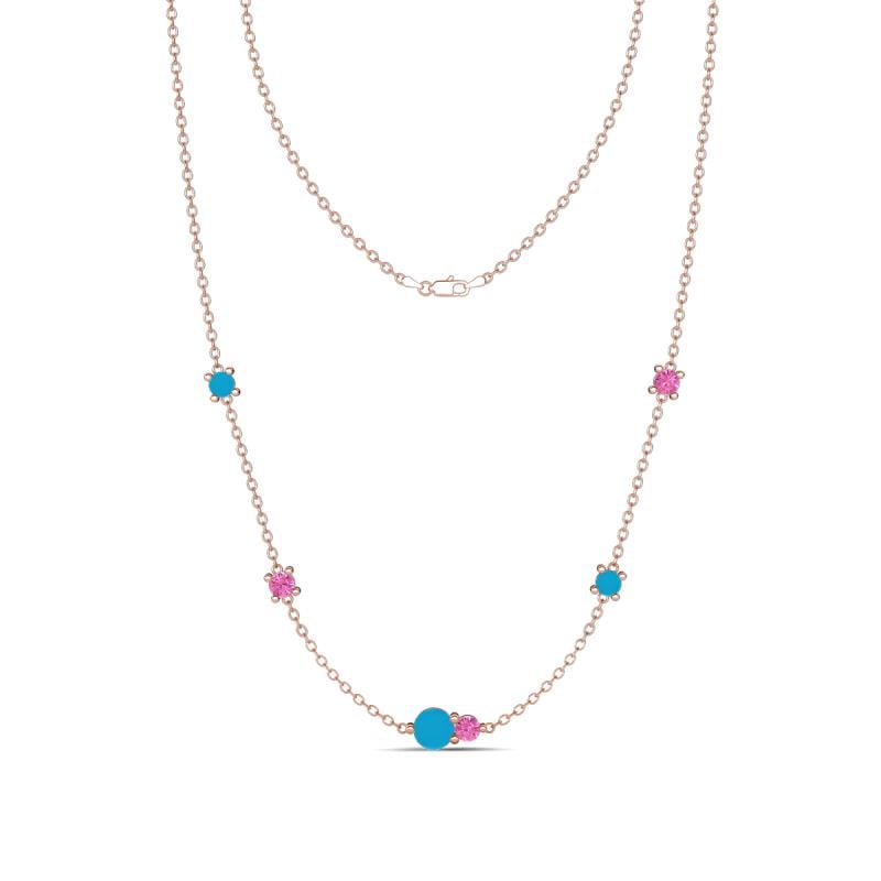 Linea 0.47 ctw Turquoise (4 mm) and Pink Sapphire Women Station Necklace 