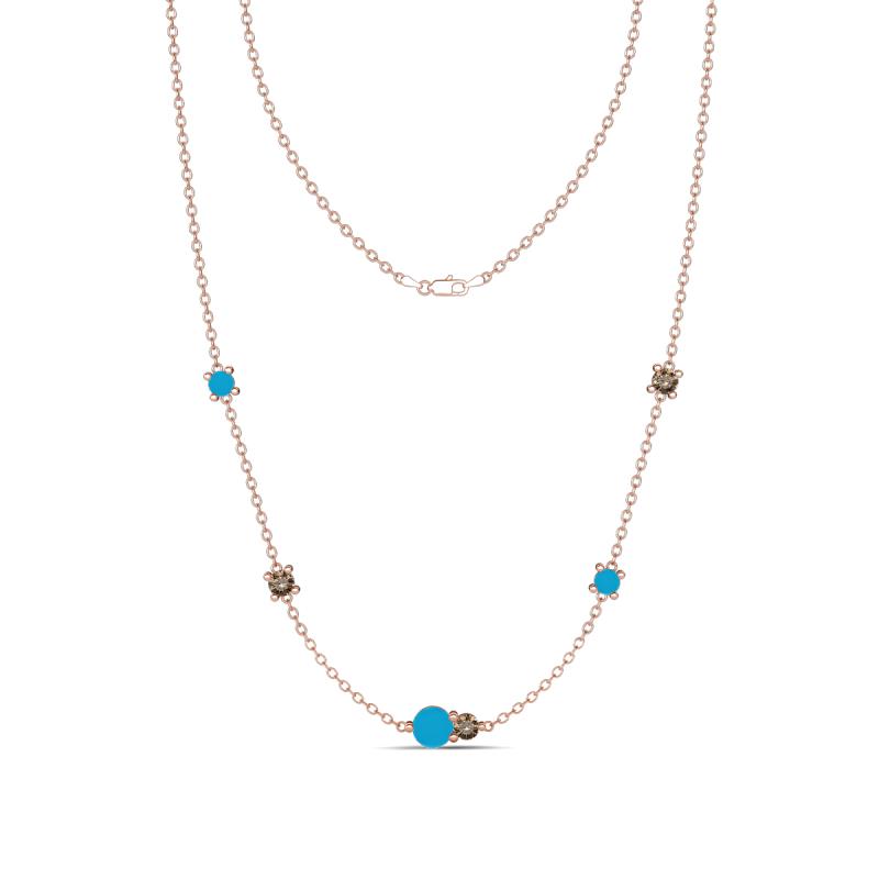 Linea 0.44 ctw Turquoise (4 mm) and Smoky Quartz Women Station Necklace 