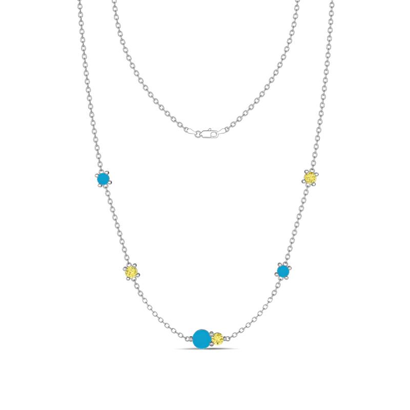Linea 0.47 ctw Turquoise (4 mm) and Yellow Sapphire Women Station Necklace 