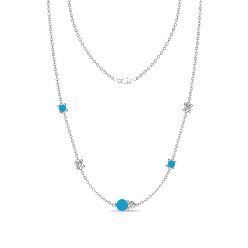 Linea 0.44 ctw Turquoise (4 mm) and Natural Diamond Women Station Necklace 