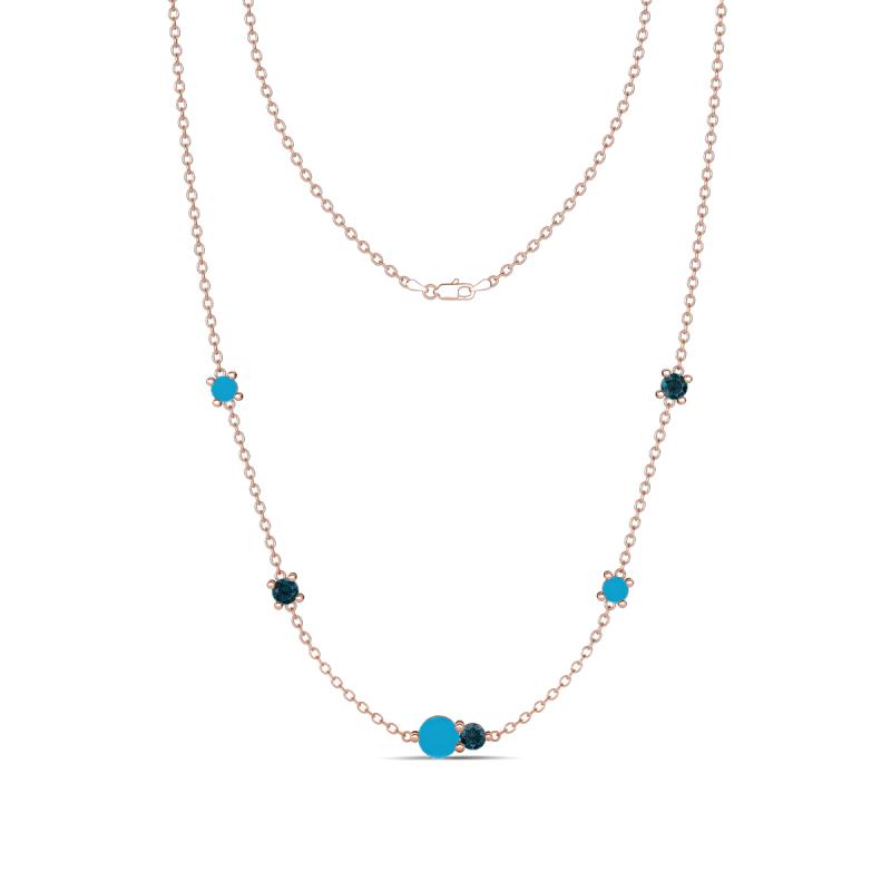 Linea 0.44 ctw Turquoise (4 mm) and London Blue Topaz Women Station Necklace 