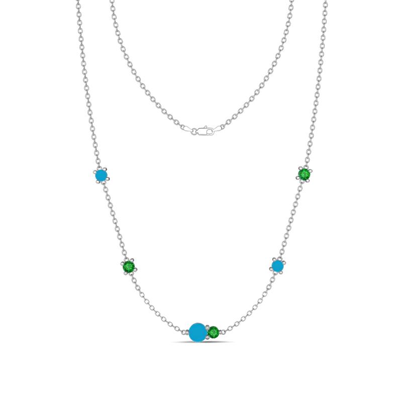 Linea 0.46 ctw Turquoise (4 mm) and Green Garnet Women Station Necklace 