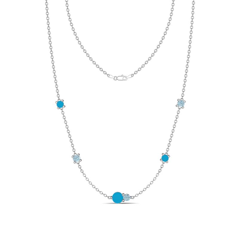 Linea 0.38 ctw Turquoise (4 mm) and Aquamarine Women Station Necklace 