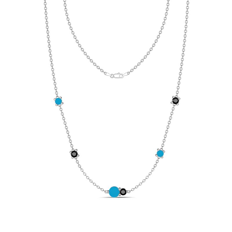 Linea 0.44 ctw Turquoise (4 mm) and Black Diamond Women Station Necklace 