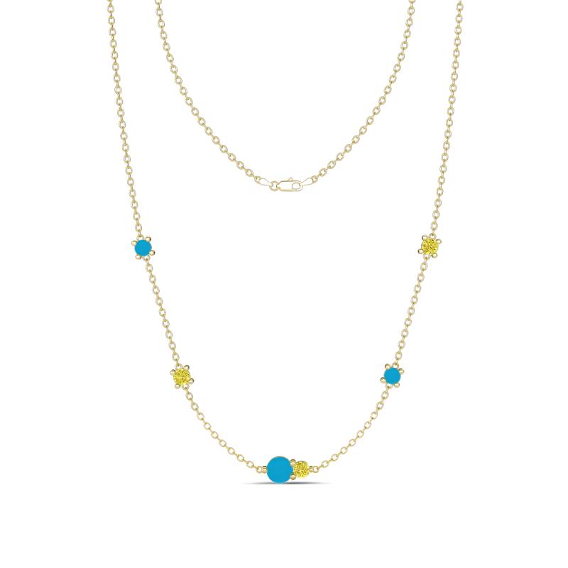 Linea 0.44 ctw Turquoise (4 mm) and Yellow Diamond Women Station Necklace 