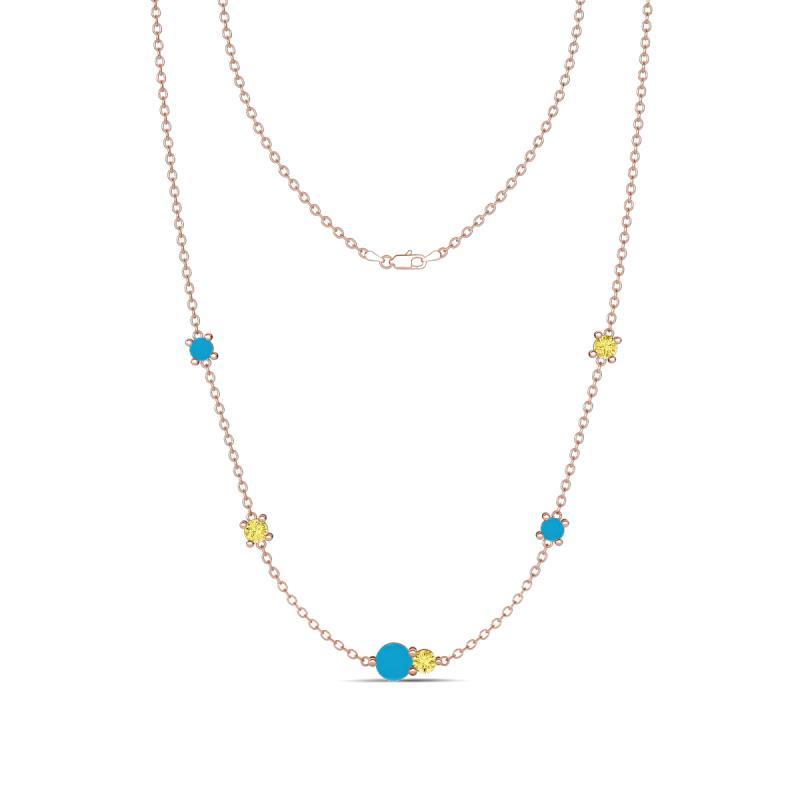 Linea 0.47 ctw Turquoise (4 mm) and Yellow Sapphire Women Station Necklace 