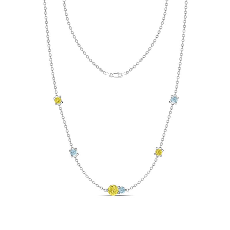 Linea 0.49 ctw Yellow Diamond (4 mm) and Aquamarine Women Station Necklace 