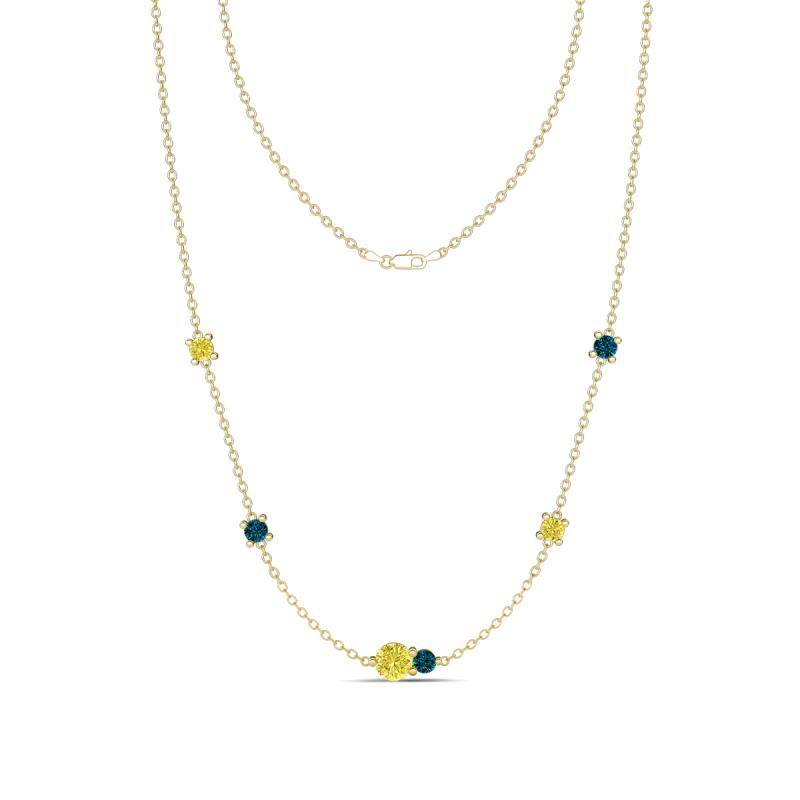 Linea 0.55 ctw Yellow Diamond (4 mm) and Blue Diamond Women Station Necklace 