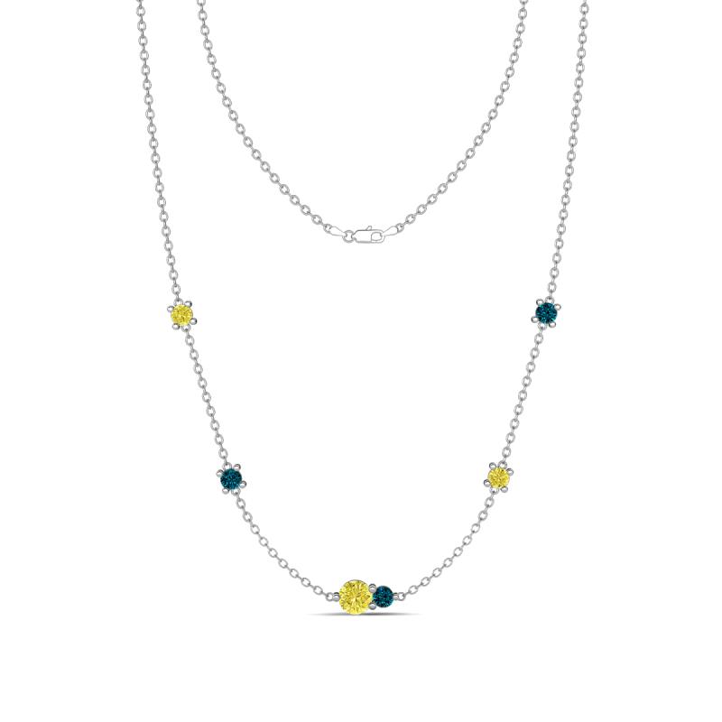 Linea 0.55 ctw Yellow Diamond (4 mm) and Blue Diamond Women Station Necklace 