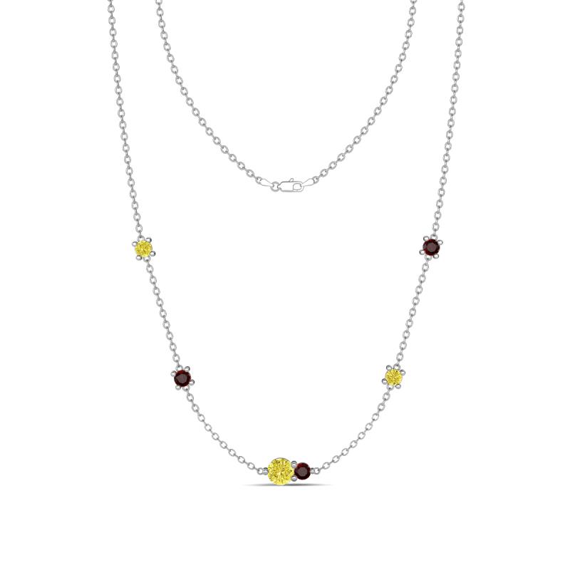 Linea 0.57 ctw Yellow Diamond (4 mm) and Red Garnet Women Station Necklace 