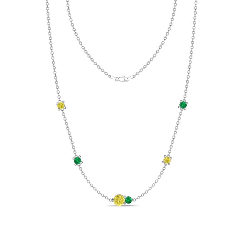 Linea 0.49 ctw Yellow Diamond (4 mm) and Emerald Women Station Necklace 